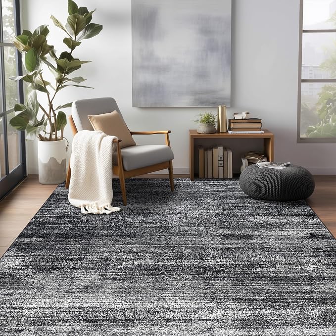 Black and White Rug for Living Room, Washable Abstract Modern Boho Dark 5x7 - Image 5