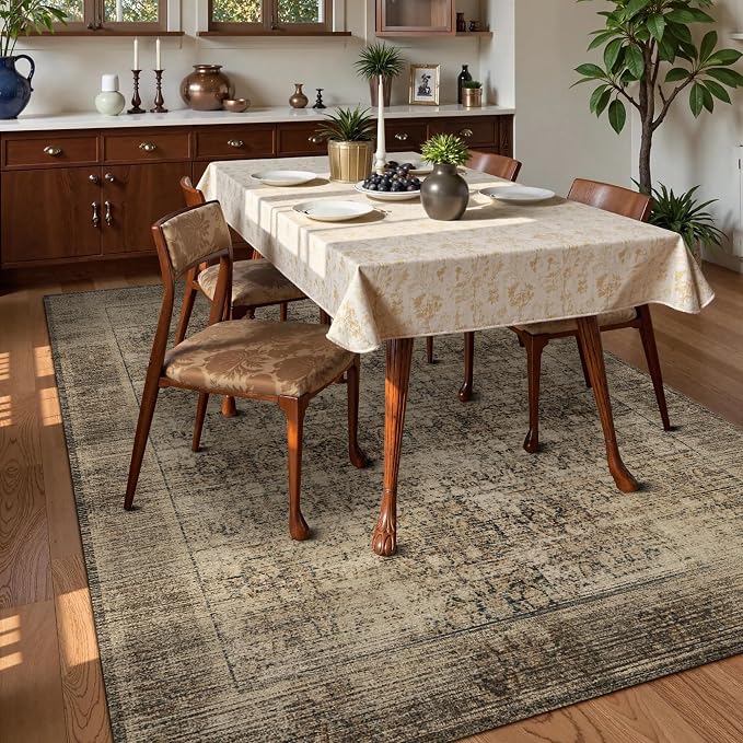 Washable Area Rug 5' x 7' Vintage Traditional Persian Mat - Image 3