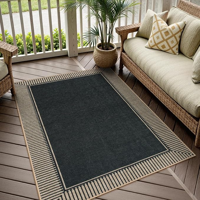 Moynesa Striped Border Easy Jute Outdoor Rug 5x7 Area Rugs - Image 2