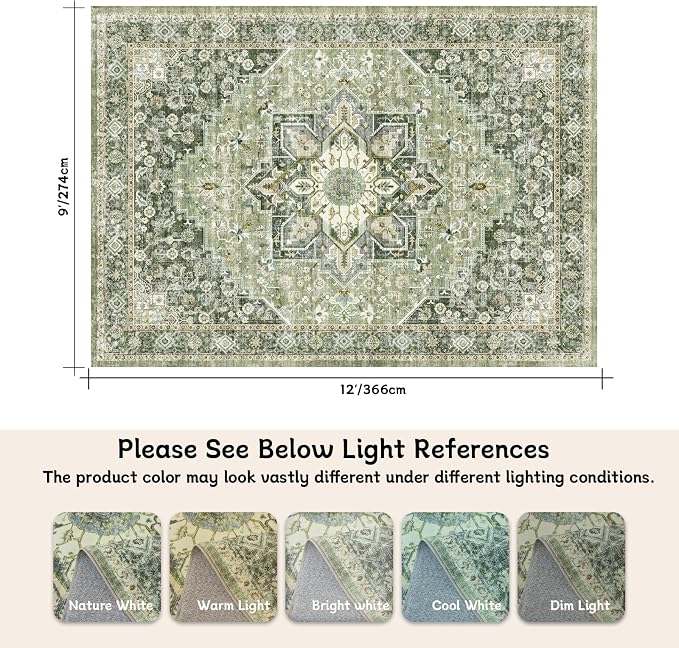 9×12 Machine Washable Rug for Living Room, Boho Vintage 9×12 Area - Image 2