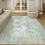6x9 Washable Area Rug Teal Beige Abstract Living Room Bedroom Carpet Neutral - Image 4