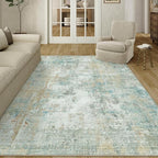 5x7 Washable Area Rug Teal Beige Abstract Living Room Bedroom Carpet Neutral - Image 5