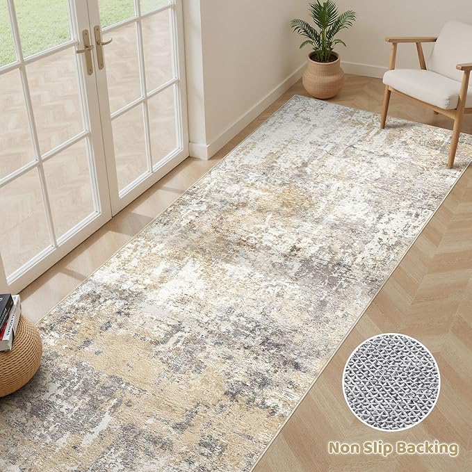 Runner Rug Kitchen Washable Rugs: 3x10 Non-Slip Abstract Soft Modern Stain - Image 3