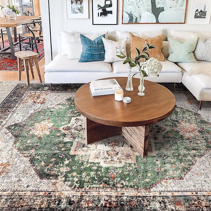 9x12 Area Rugs for Living Room Green Boho Washable Vintage Low Pile Non-Slip - Image 6