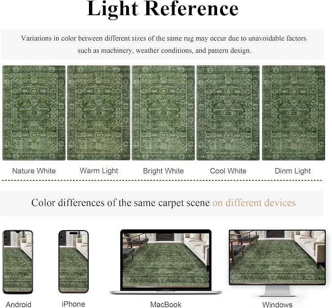 2x3 Entryway Rug Green Washable Vintage Rugs - Image 4