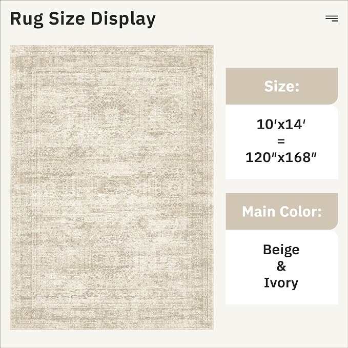 10x14 Area Rugs for Living Room, Non Slip Machine Washable Vintage Rugs - Image 4