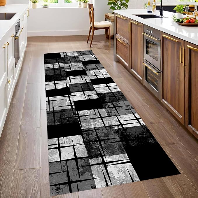 Distressed Checkered Runner Rugs, Washable Runner Rug - Image 2