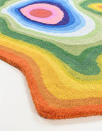 Irregular Shaped Handmade Wool Area Rug | Modern Colourful Stripe Premium - Image 3