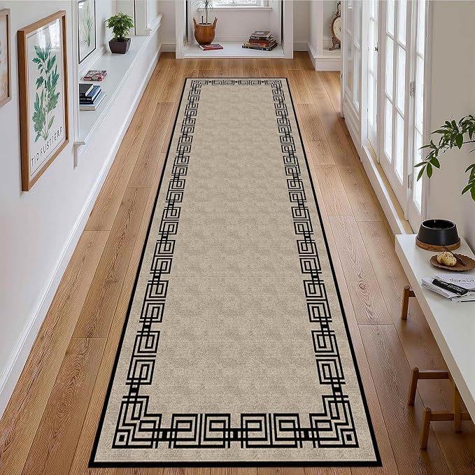Vintage Tribal Hallway Rugs, Southwest Brown Rustic Native Ethnic Greek Key - Image 3