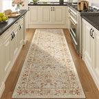 DUKINO 2.6x8 Runner Rug for Hallway, Washable Vintage Floral Kitchen Rug by DUKINO