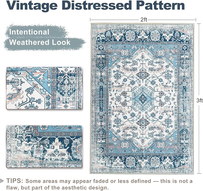 XWZO Entryway Area Rug 2x3ft — Soft Vintage Low Pile Door Floor Mat - Image 2