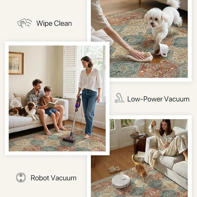 Bavni 6x9 Area Rugs for Living Room, Machine Washable Rug Non Slip, Vintage - Image 6