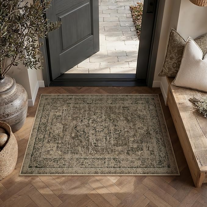 Entryway Area Rug 2x3 Brown Vintage Distressed Indoor Carpet Oriental Soft Thin - Image 5