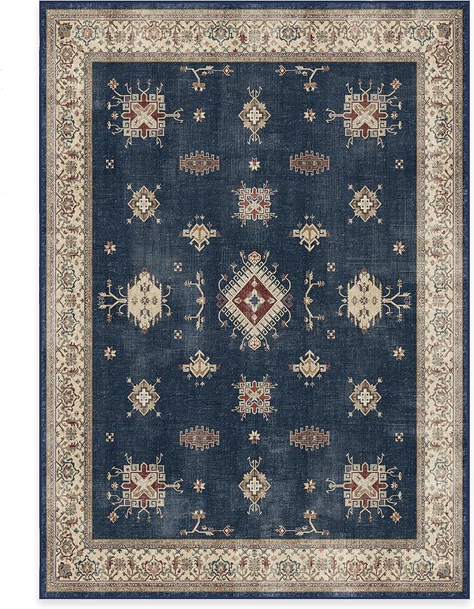 RUGGABLE Washable Vintage Area Rug – Verena Sapphire 5x7, Stain-Resistant - Image 3