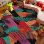 Abstract Rug - 4x6 Rug, Colorful Geometric Patchwork Area Rugs, Retro Aesthetic by Unknown