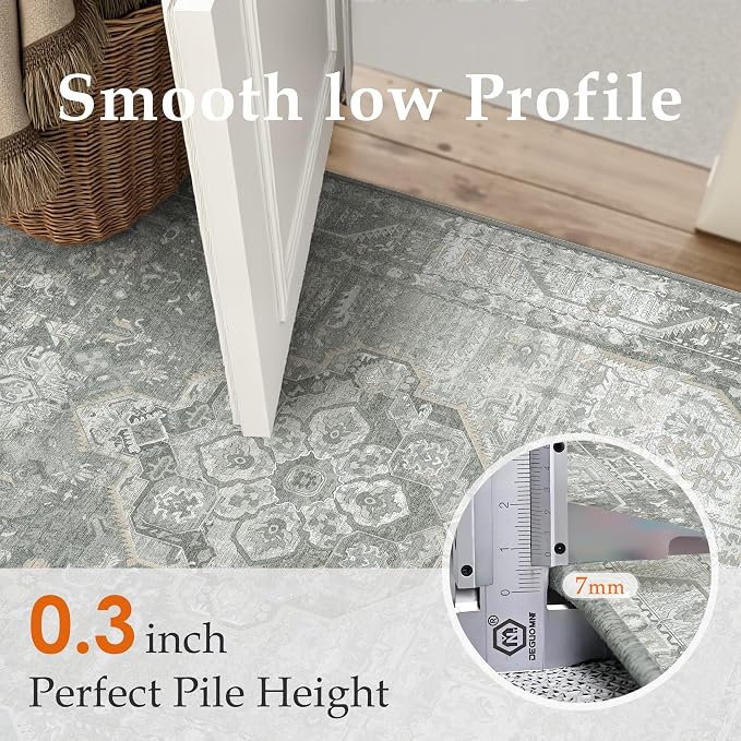 8x10 Grey Washable Vintage Area Rug - Image 4