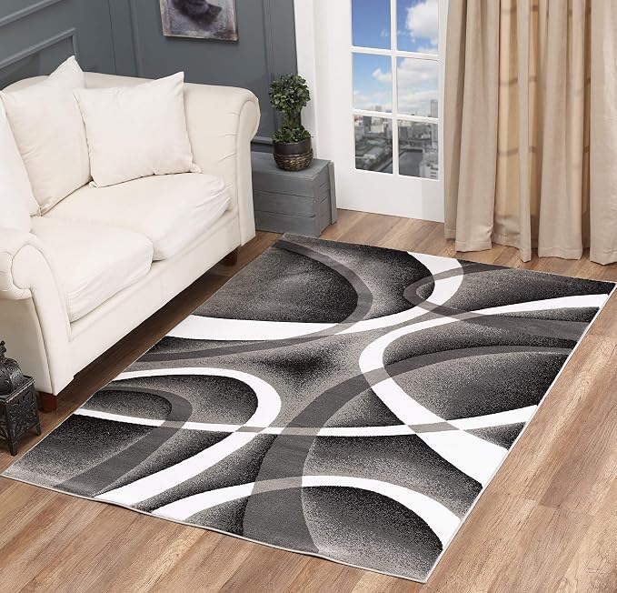 GLORY RUGS Modern Area Rug 5x7 Gray White Swirls Carpet Bedroom Living Room - Image 7