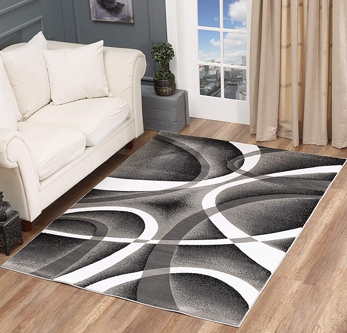 GLORY RUGS Modern Area Rug 4x6 Grey Swirls Carpet Bedroom Living Room - Image 7