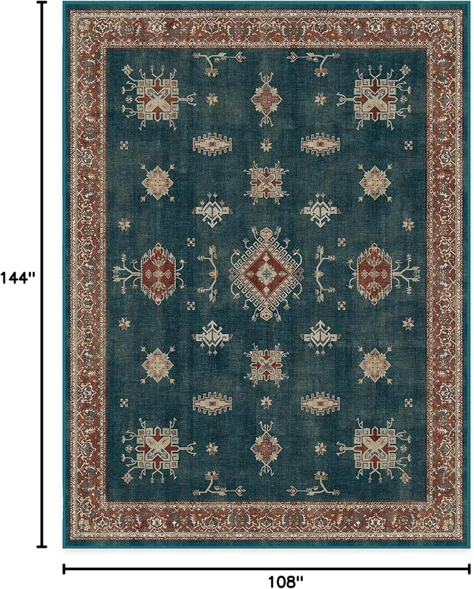 RUGGABLE Washable Vintage Area Rug – Verena Teal Blue 9x12, Stain-Resistant - Image 2