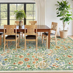 9x12 Grass Green Vintage Floral Area Rug, Washable Large Boho Living Room Rugs - Image 5