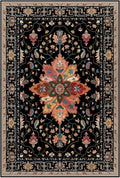 Area Rugs 7'x10' Washable Non-Slip, Floral Vintage Distress Print Pattern by RELEANY