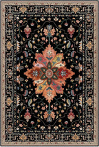 Area Rugs 7'x10' Washable Non-Slip, Floral Vintage Distress Print Pattern by RELEANY