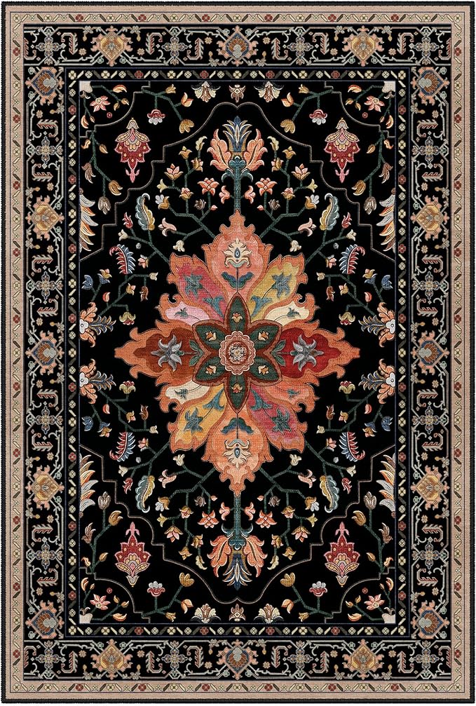 Area Rugs 3'x8' Washable Non-Slip, Floral Vintage Distress Print Pattern - Image 8