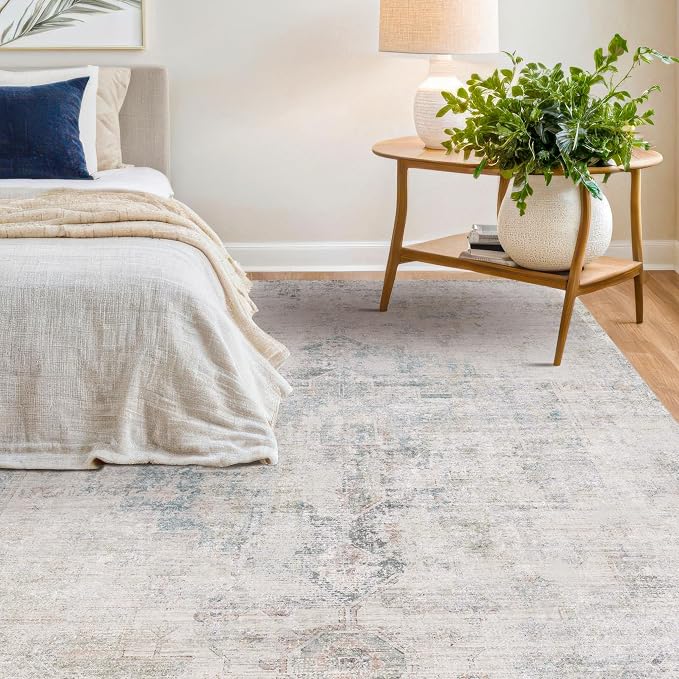 Blue Farmhouse Area Rug for Bedroom by HazoHaus
