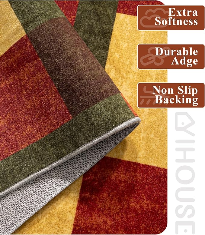 YIHOUSE Red and Green Rug 3x5, Burgundy Farmhouse Vintage Rugs Washable - Image 2