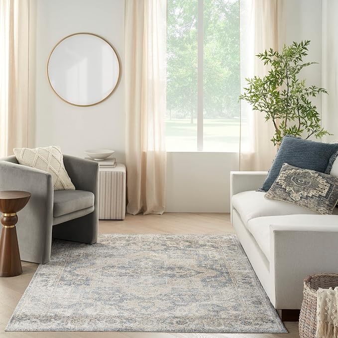 Nourison Home Astra Machine Washable Traditional Grey/Blue 6'7" x 9' Area Rug - Image 3