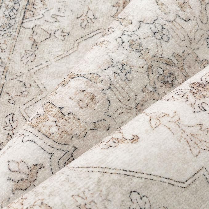 Beige Area Rug 6x9 Washable Vintage Carpet - Image 8