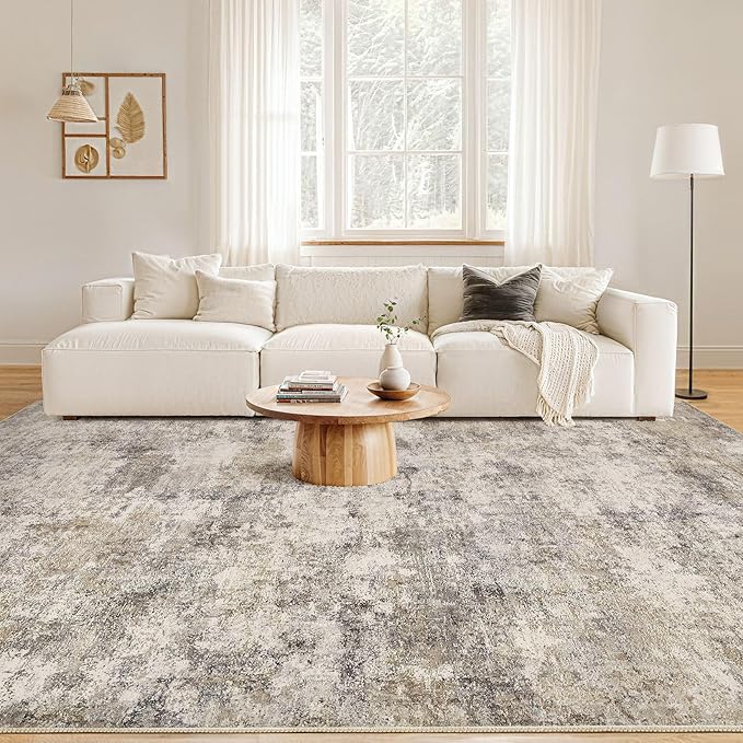 Nakagishi 10x14 Area Rugs Living Room: Washable Abstract Large Neutral Soft Rug - Image 4