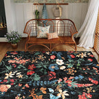 Black Area Rug 3x5 Office Floral Boho Door Mat Indoor Washable Kitchen Carpet - Image 7