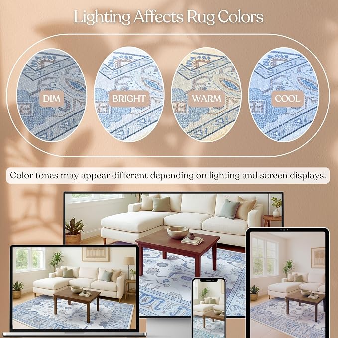 Fame Living Cream Blue Oushak Rug, Large Area Rugs - Image 7