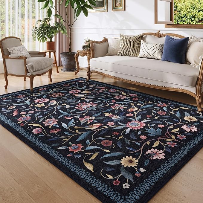 Vintage Medallion Floral 5x7 Area Rugs, Machine Washable Non-Slip, Low Pile - Image 2