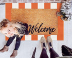 KOZYFLY Orange and White Striped Rug Doormat 2x3 Ft Halloween Fall Cotton Woven - Image 3