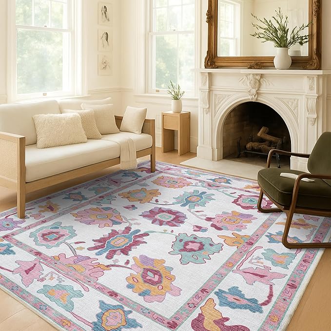 Fame Living Pink Oushak Rug, Modern Small Rugs, Door mat, Doormat - Image 2