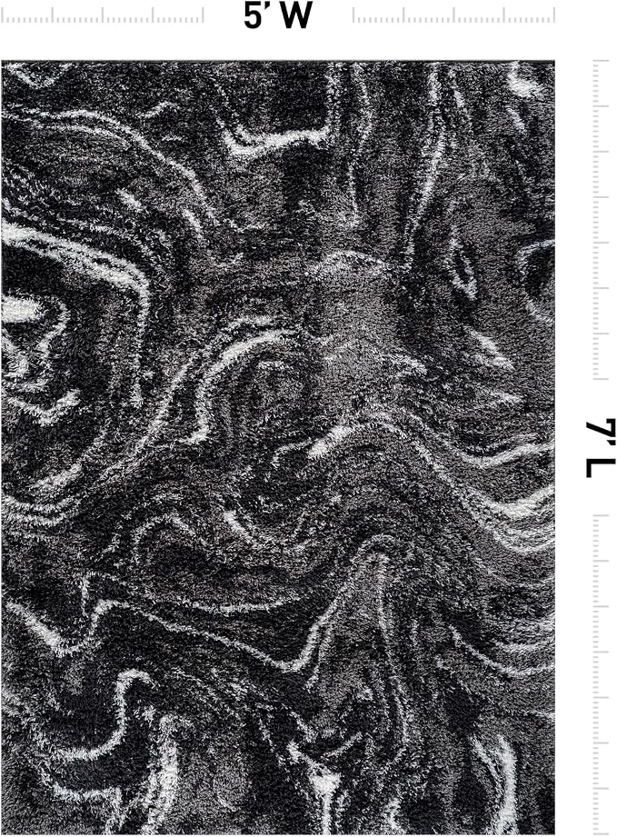 Rugshop Abstract Marble Shag Area Rug Anthracite Dark Gray 5' x 7' Great - Image 2