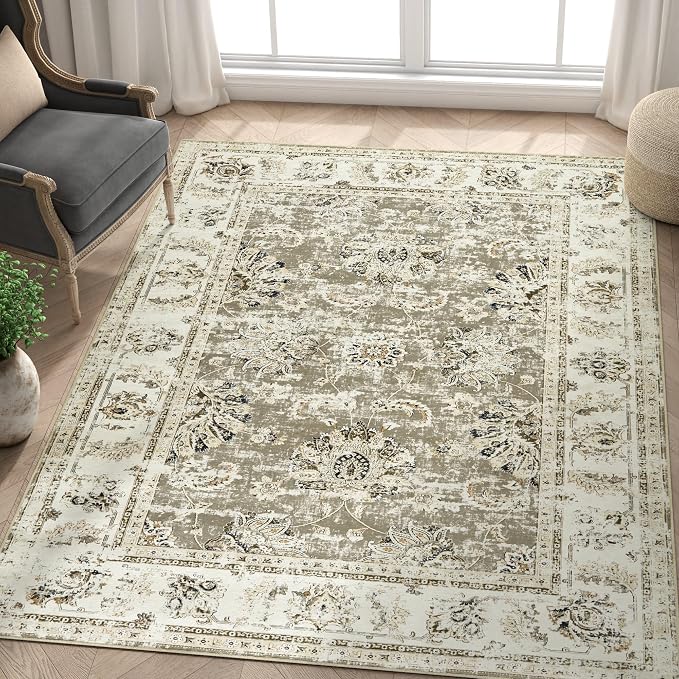 jinchan Fiora Washable Area Rug 4x6 Ultra-Thin Low Pile Non Slip Stain by JINCHAN