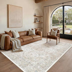5x7 Washable Vintage Area Rug for Living Room Bedroom Beige Grey Soft by WondRg