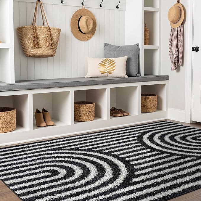 Rugshop Abstract Arch Shag Area Rug Anthracite Dark Gray 4' x 6' Ideal by Rugshop