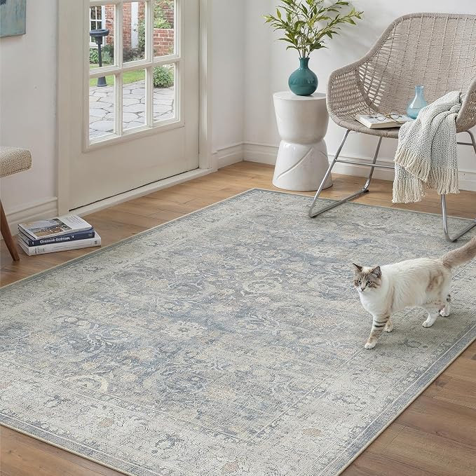 6x9 Blue Washable Area Rug for Living Room Bedroom Neutral Soft Non Slip Rug - Image 4