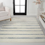JONATHAN Y Williamsburg Minimalist Stripe Cream/Navy Indoor Area Rug, by JONATHANY
