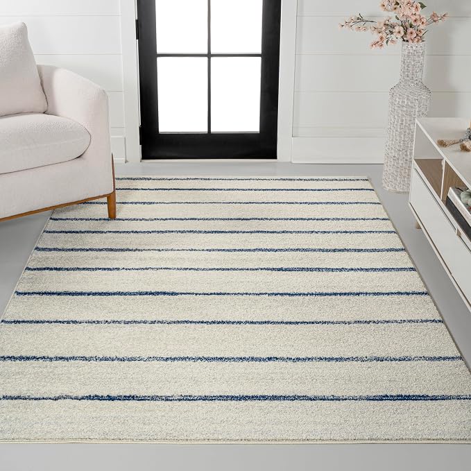 JONATHAN Y Williamsburg Minimalist Stripe Cream/Navy Indoor Area Rug, by JONATHANY