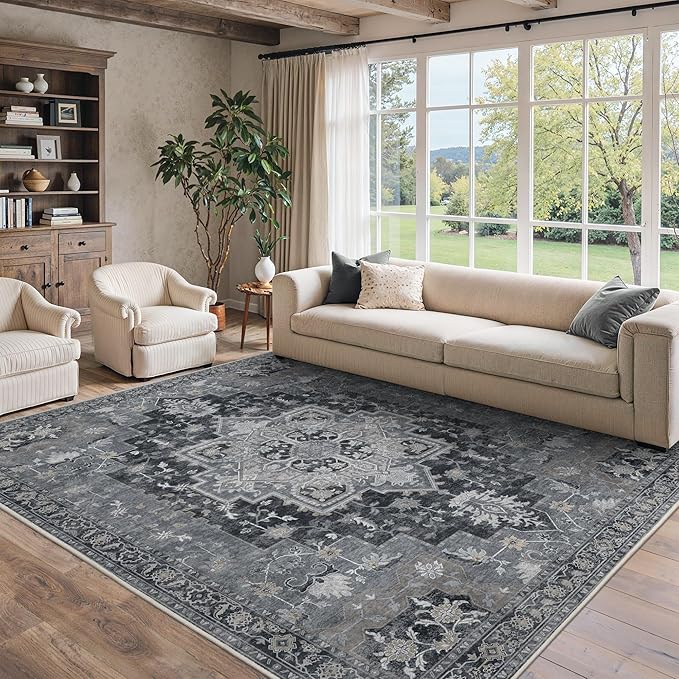 8x10 Area Rugs for Living Room, Machine Washable Non Slip Vintage Rugs by BESBLEE