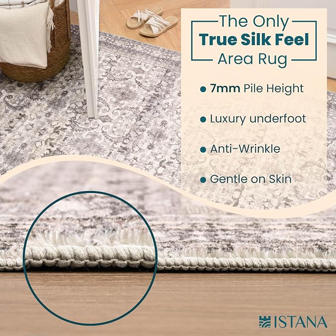Istana Hallway Runner Rug 2x8 – Beige Grey/Light Cream Entryway Rug -Silk's - Image 6