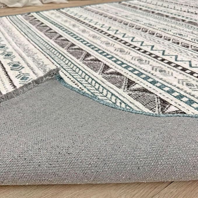 Alfa Rich 3x5 Blue Gray White Washable Area Rugs - Image 5