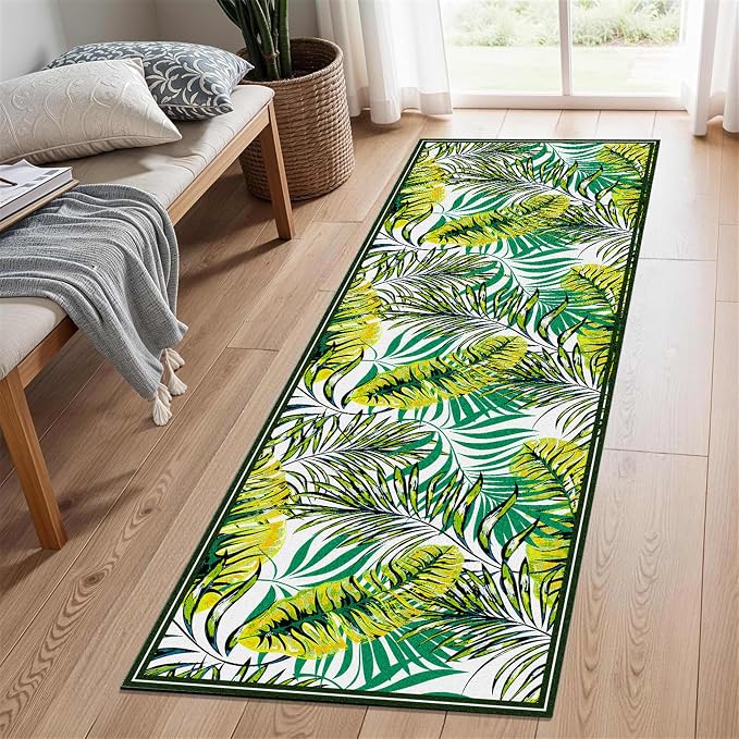Green Botanical Tropical Leaves Rug 3.3x10ft by Unknown