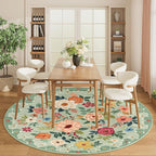 DUKINO Floral Round Rug, 6ft Washable Circle Rug, Non Slip Indoor Low Pile - Image 3