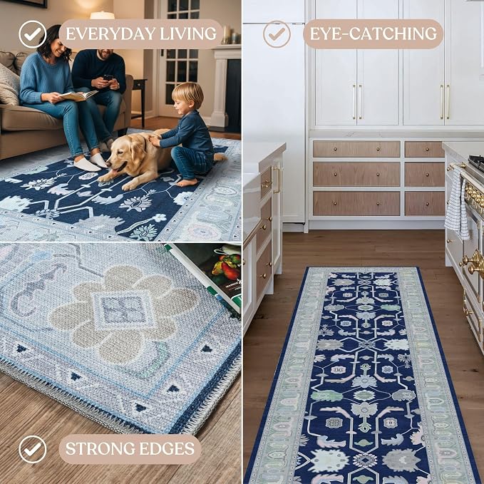 Fame Living Navy Blue Oushak Rug, Extra Large Area Rugs - Image 4